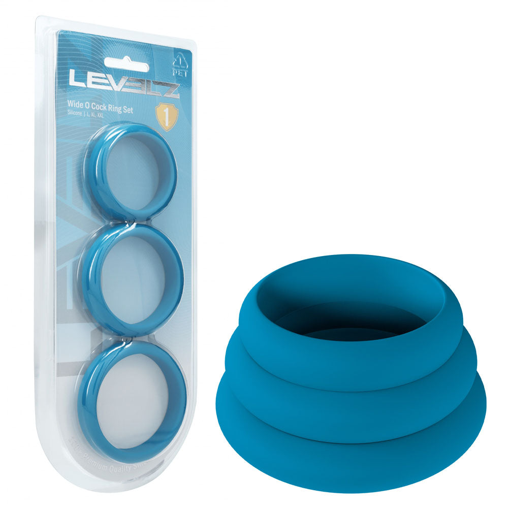 LEVELZ Wide O Silicone Cock Ring Set of 3 - L/XL/2X - Black