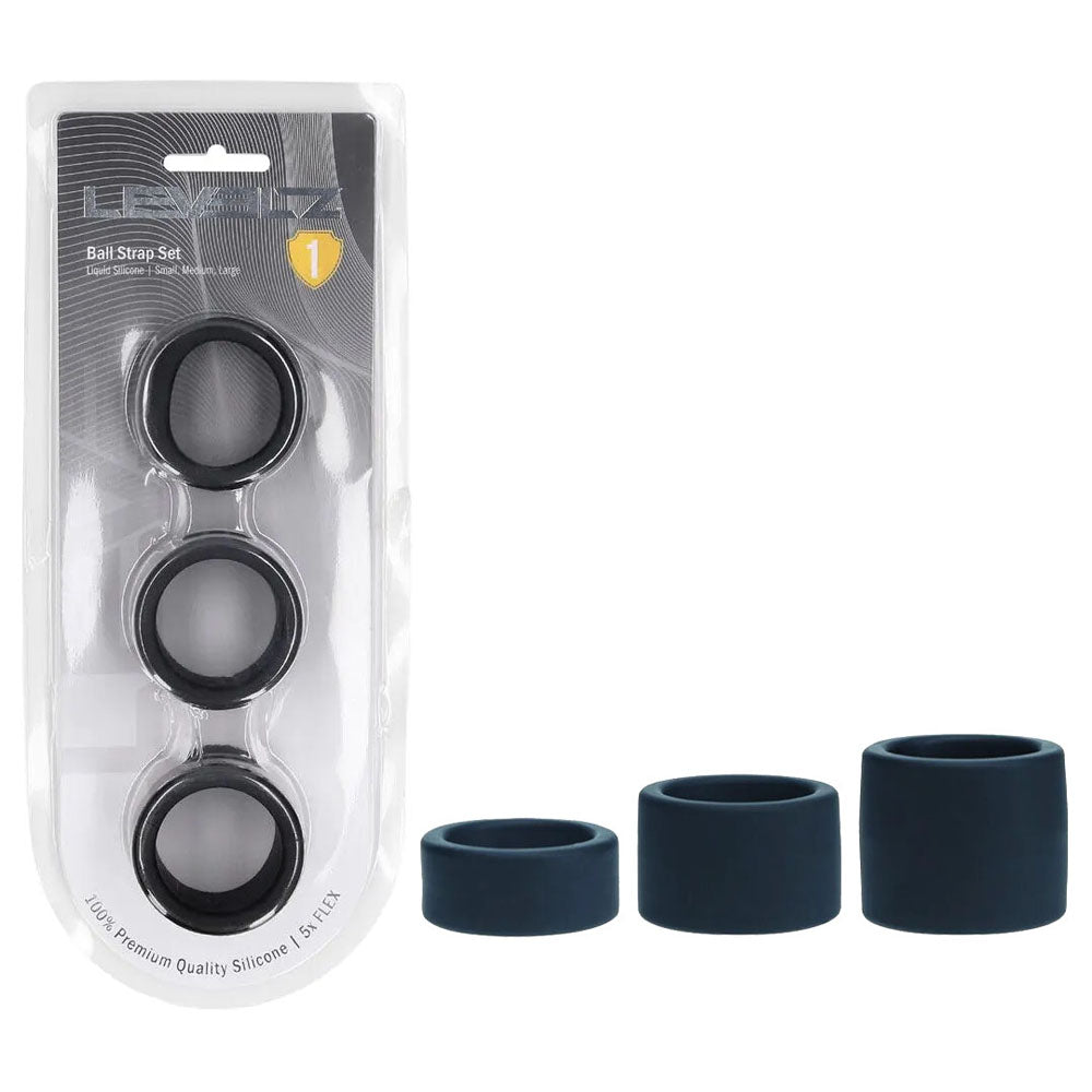 LEVELZ Liquid Silicone Ball Strap  - Black Ball Stretchers - Set of 3 Sizes