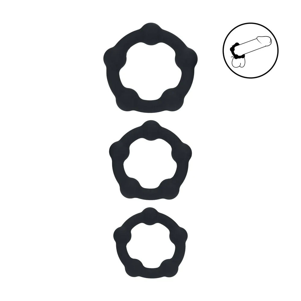 LEVELZ Beaded Silicone Cock Ring Set of 3 - Black