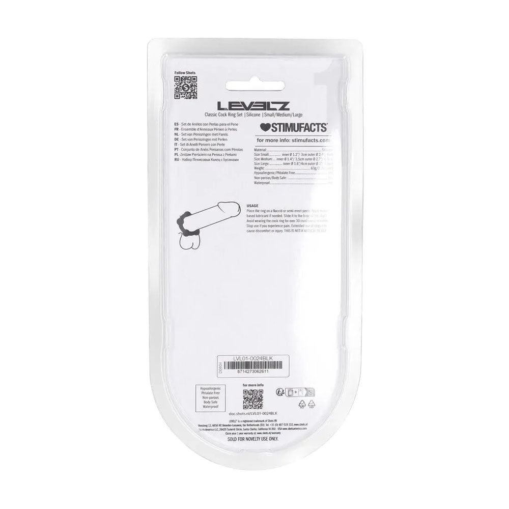 LEVELZ Beaded Silicone Cock Ring Set of 3 - Black