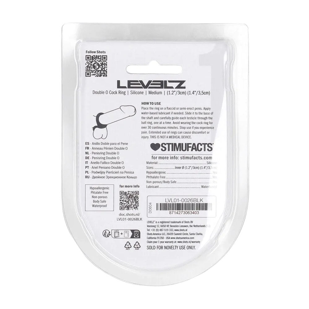 LEVELZ Double O Silicone Medium Cock & Balls Rings - Black