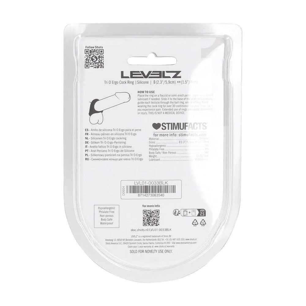 LEVELZ Tri O Ergo Silicone Cock Ring - Black Cock & Balls Rings