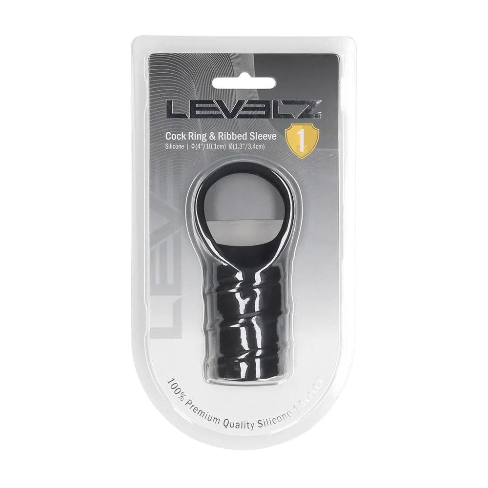 LEVELZ Silicone Cock Ring & Ribbed Sleeve - Black