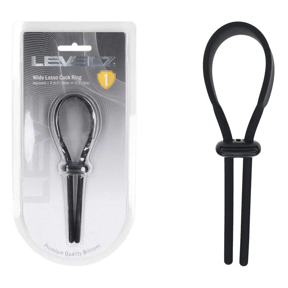 LEVELZ Wide Adjustable Silicone Lasso Cock Ring - Black