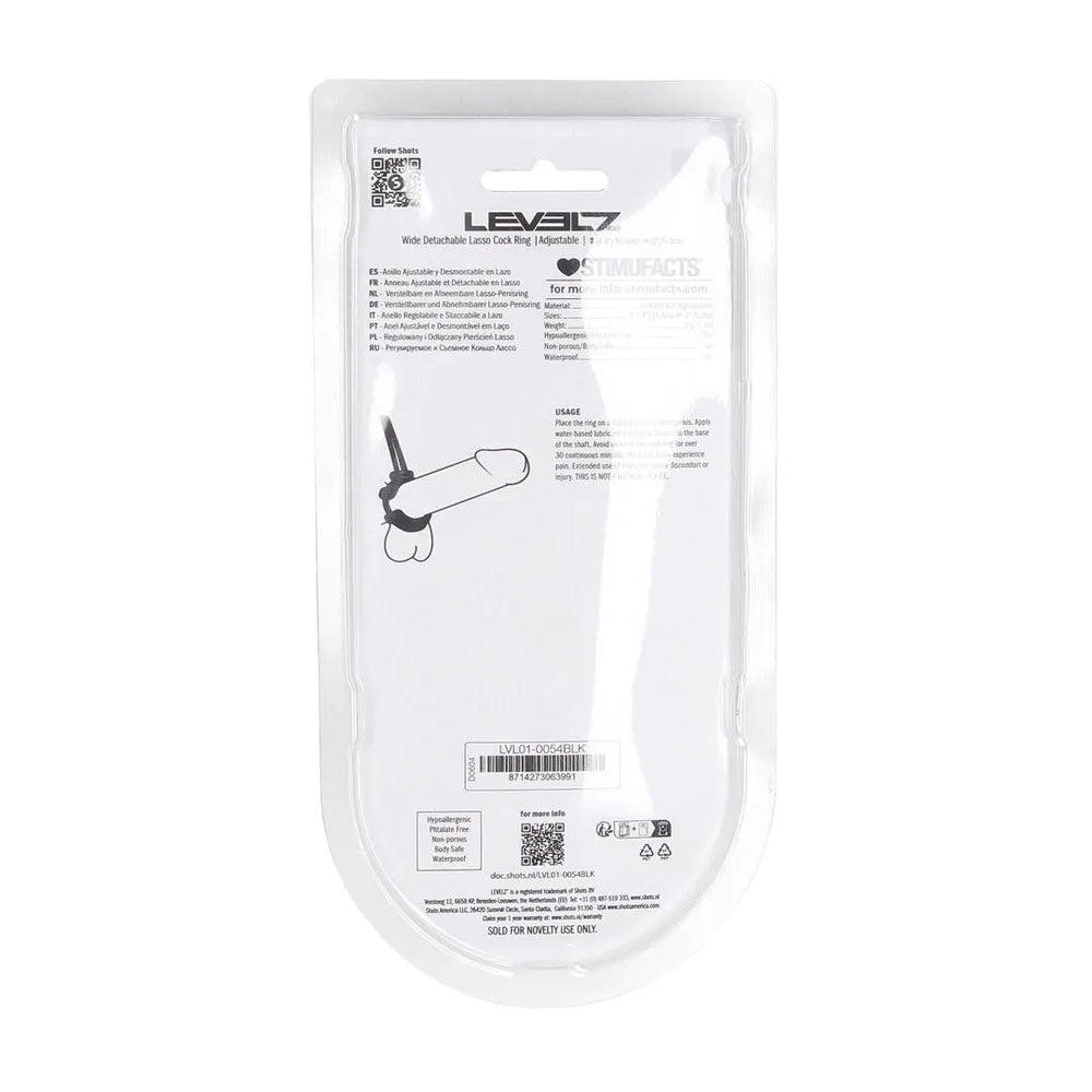 LEVELZ Wide Detachable Adjustable Lasso Cock Ring - Black