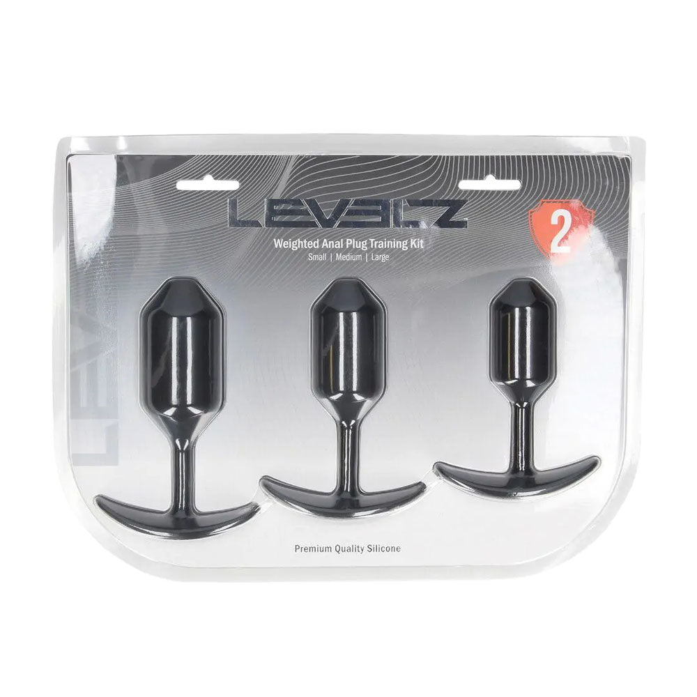 LEVELZ Silicone Weighted Anal Plug Training Set - Black Set of 3 Sizes