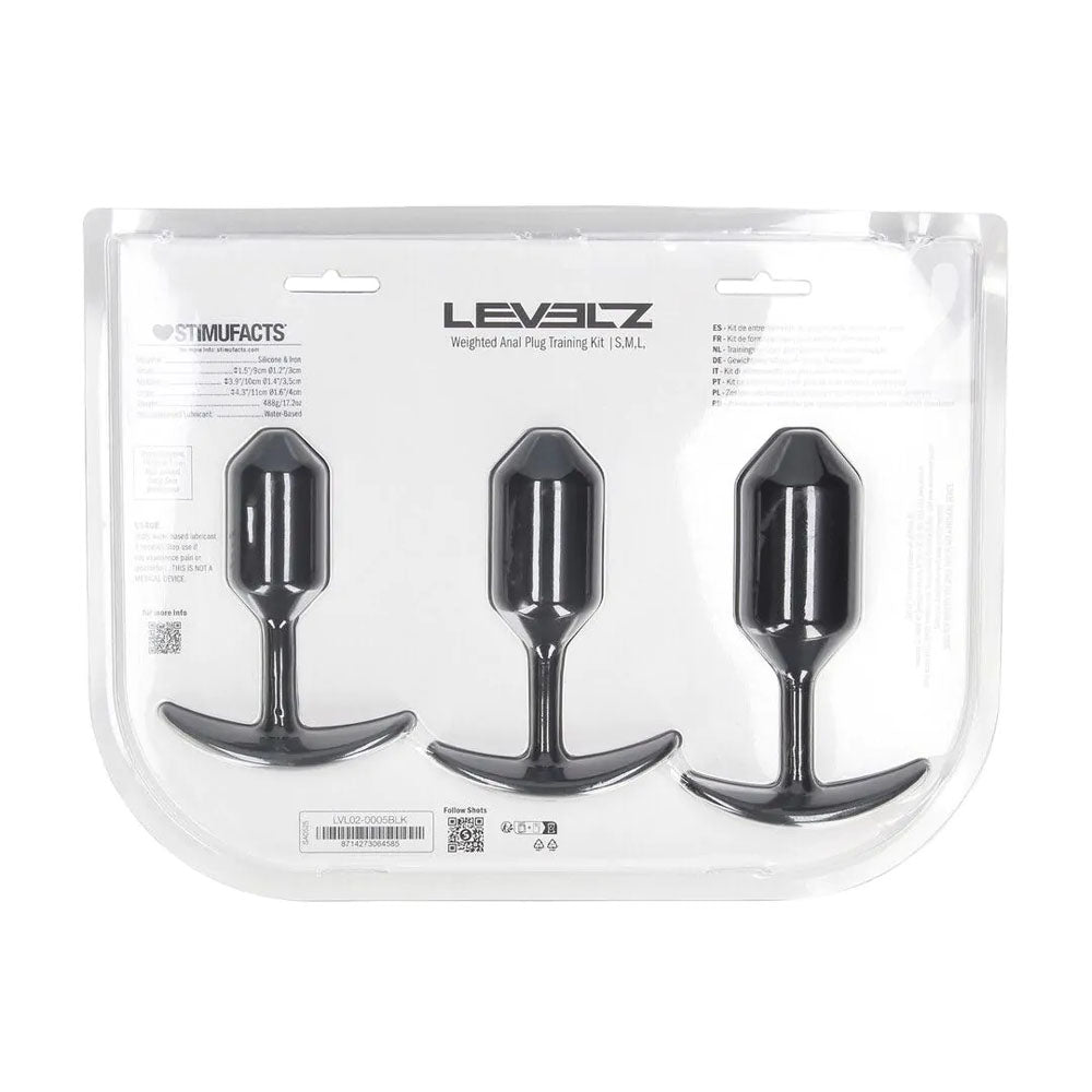 LEVELZ Silicone Weighted Anal Plug Training Set - Black Set of 3 Sizes