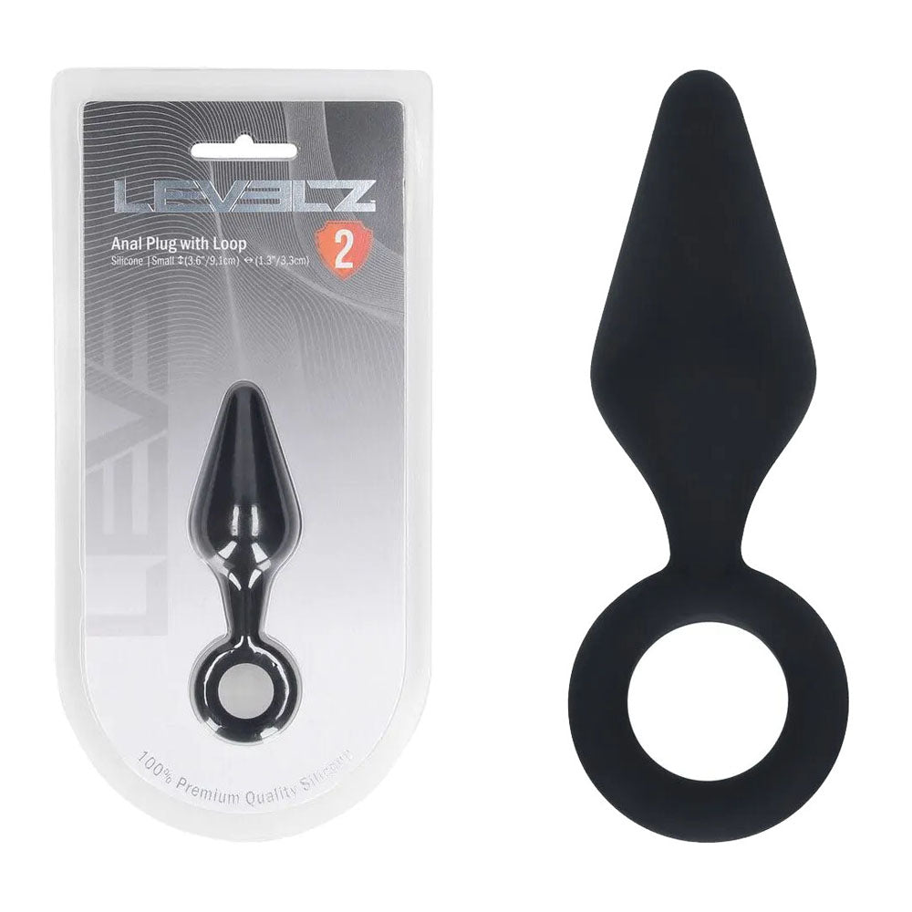 LEVELZ Silicone Anal Plug with Loop - Black Small Butt Plug