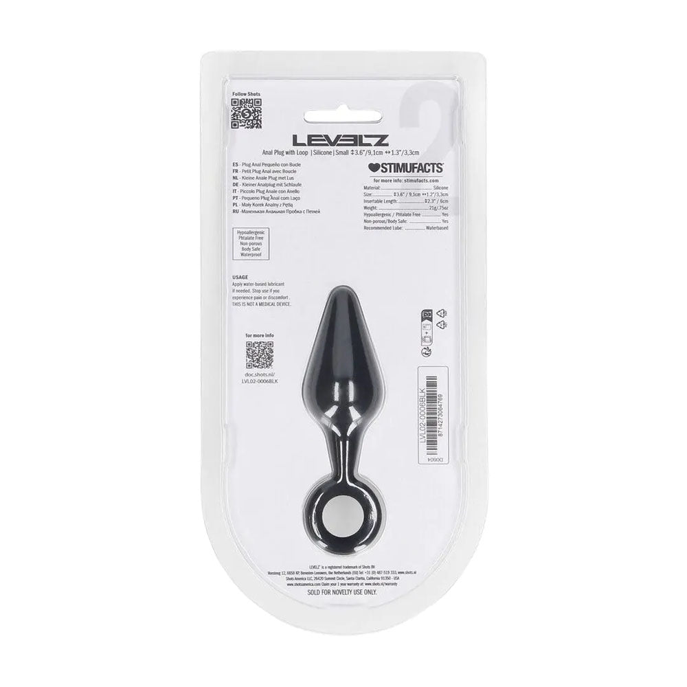 LEVELZ Silicone Anal Plug with Loop - Black Small Butt Plug