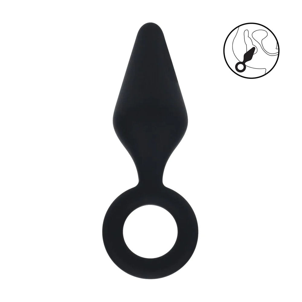 LEVELZ Silicone Anal Plug with Loop - Black Medium Butt Plug