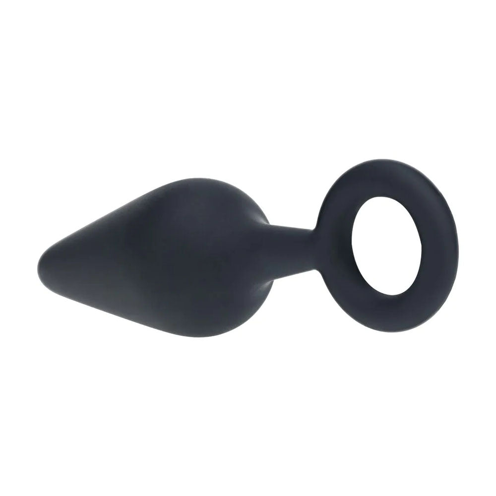 LEVELZ Silicone Anal Plug with Loop - Black Medium Butt Plug