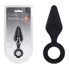 LEVELZ Silicone Anal Plug with Loop - Black Medium Butt Plug