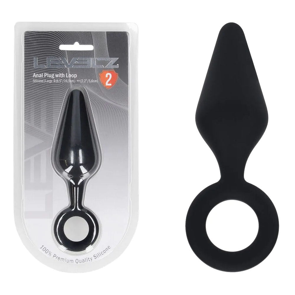 LEVELZ Silicone Anal Plug with Loop - Black Large Butt Plug