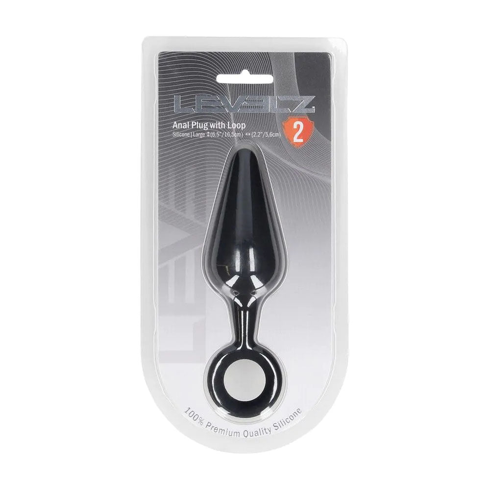 LEVELZ Silicone Anal Plug with Loop - Black Large Butt Plug