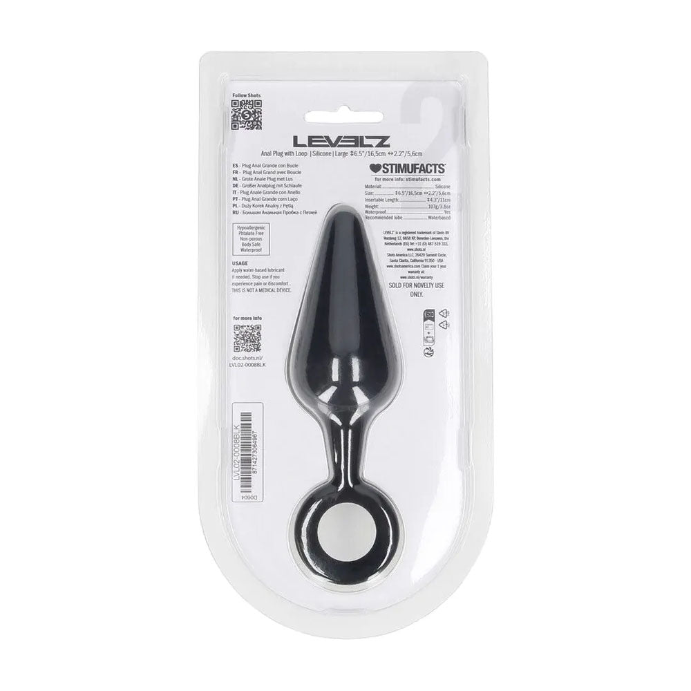 LEVELZ Silicone Anal Plug with Loop - Black Large Butt Plug