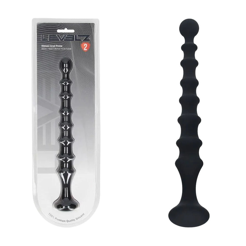 LEVELZ Ribbed Silicone Flared Anal Probe - Black 26.7 cm Anal Beads