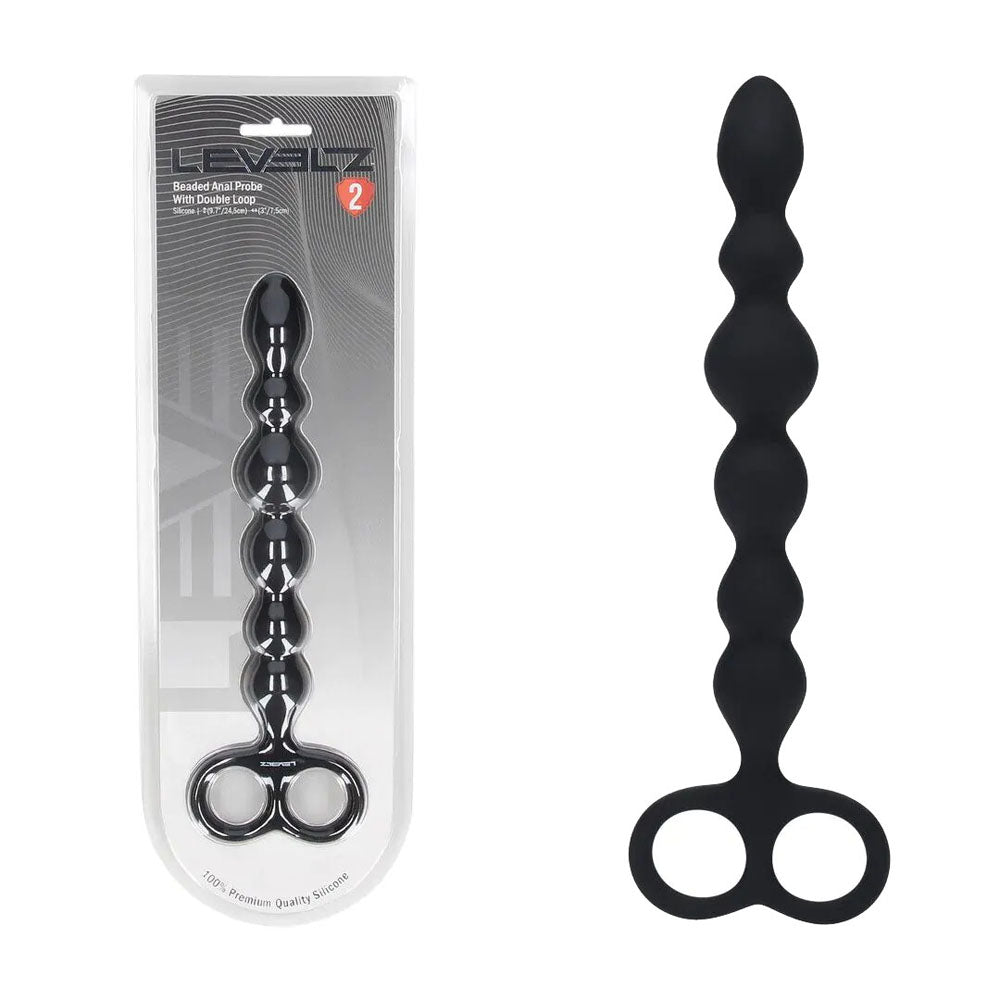 LEVELZ Beaded Silicone Anal Probe with Double Loop - Black 24.5 cm Anal Beads