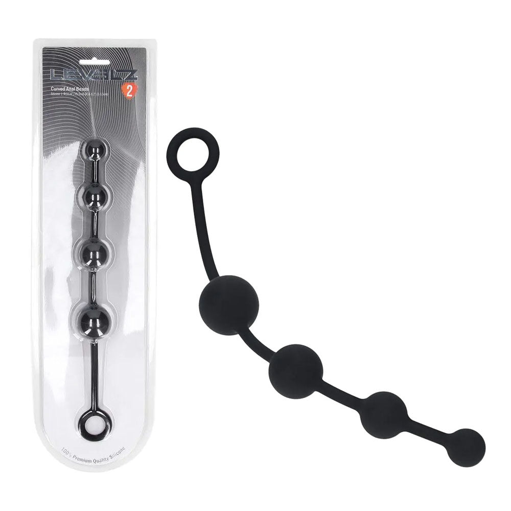 LEVELZ Curved Silicone Anal Beads - Black 29.5 cm