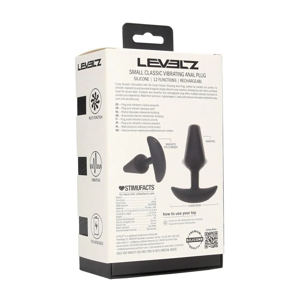 LEVELZ Classic Vibrating Silicone Anal Plug - Black Small USB Rechargeable
