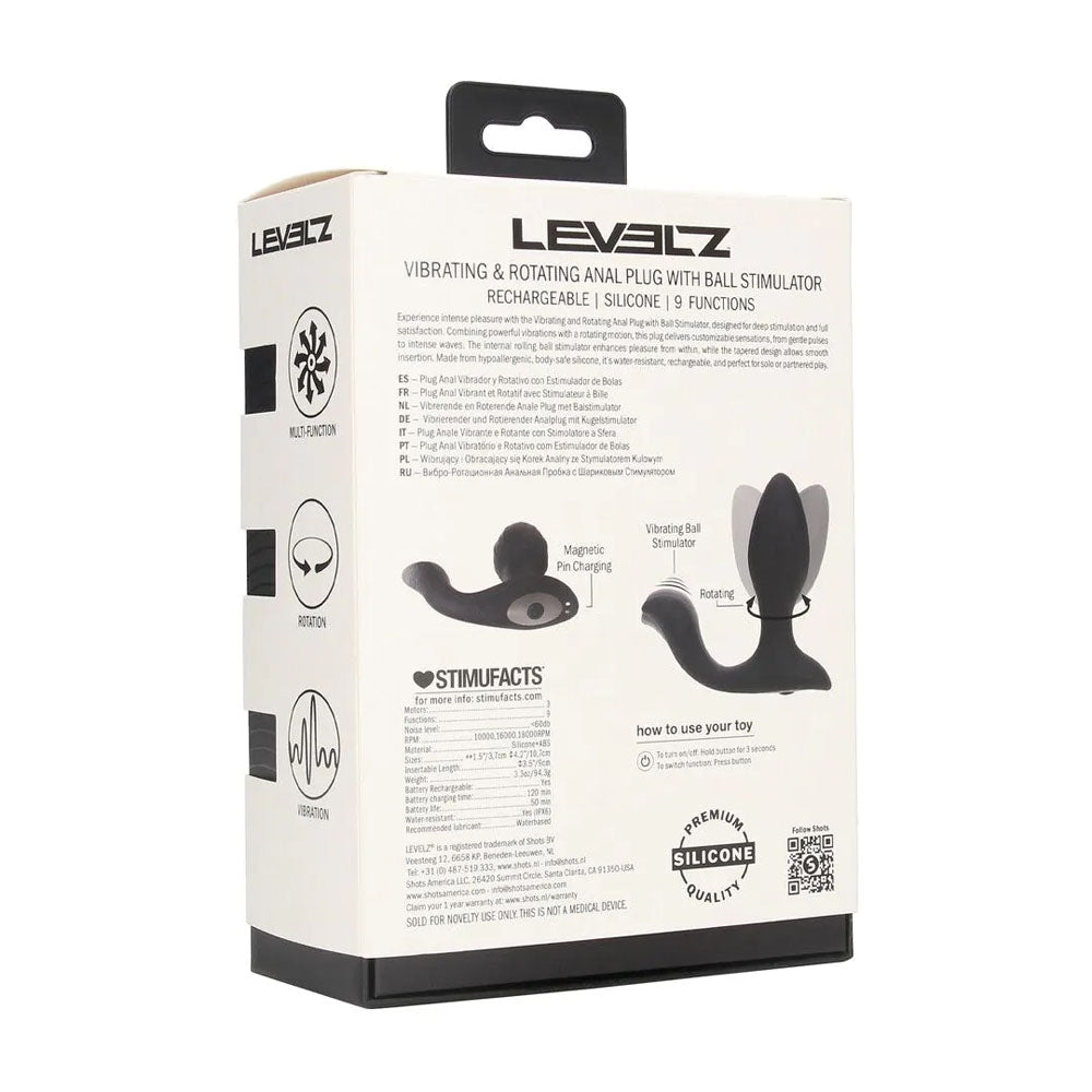 LEVELZ Vibrating & Rotating Anal Plug with Ball Stimulator - Black 10.7 cm USB Rechargeable