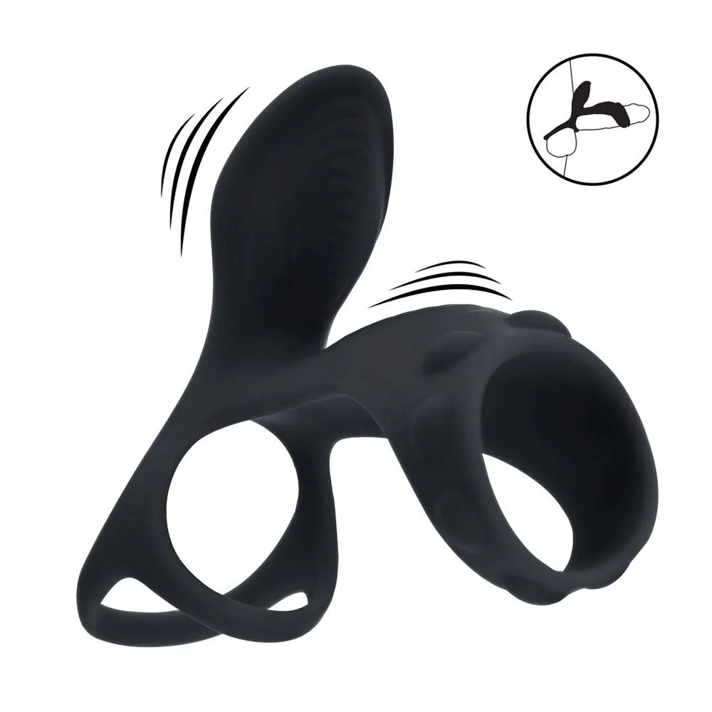LEVELZ Vibrating Cock & Ball Ring with Shaft Loop - Black USB Rechargeable