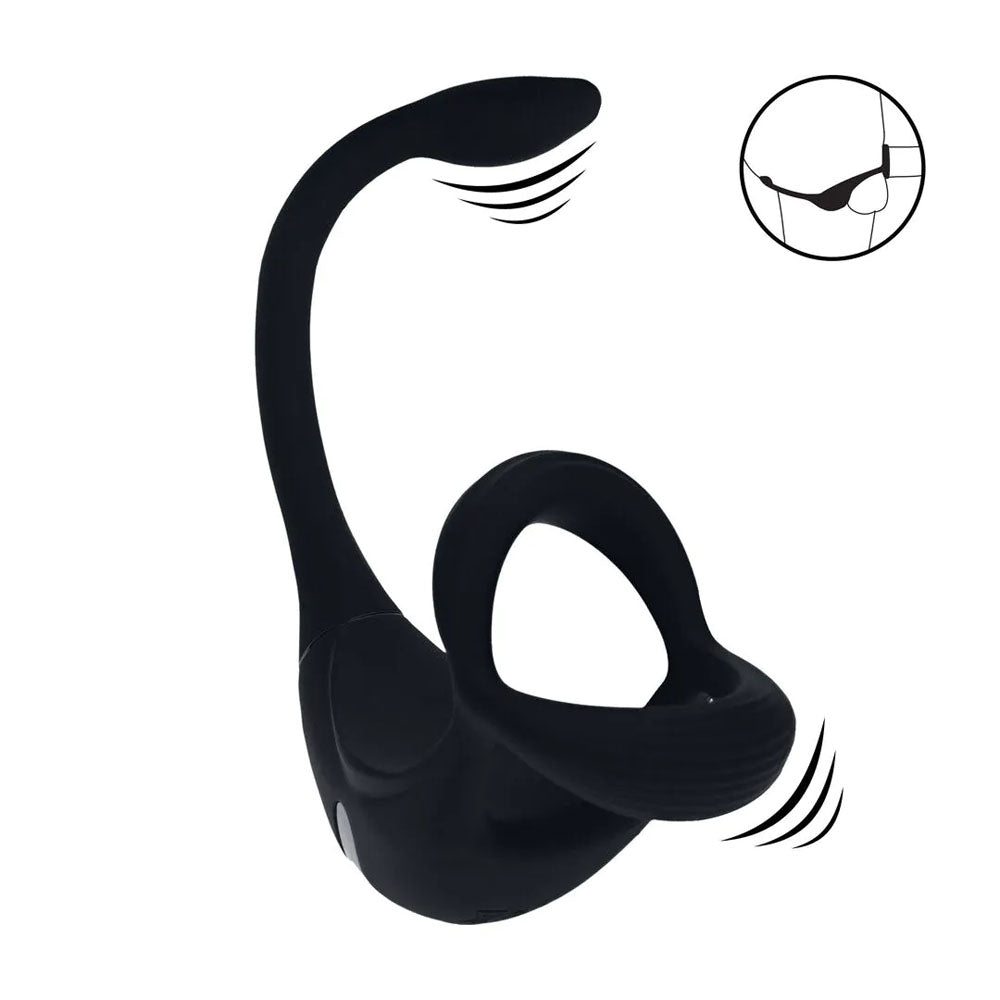 LEVELZ Remote Controlled Vibrating TriO Cock Ring with Prostate Stimulator - Black USB Rechargeable