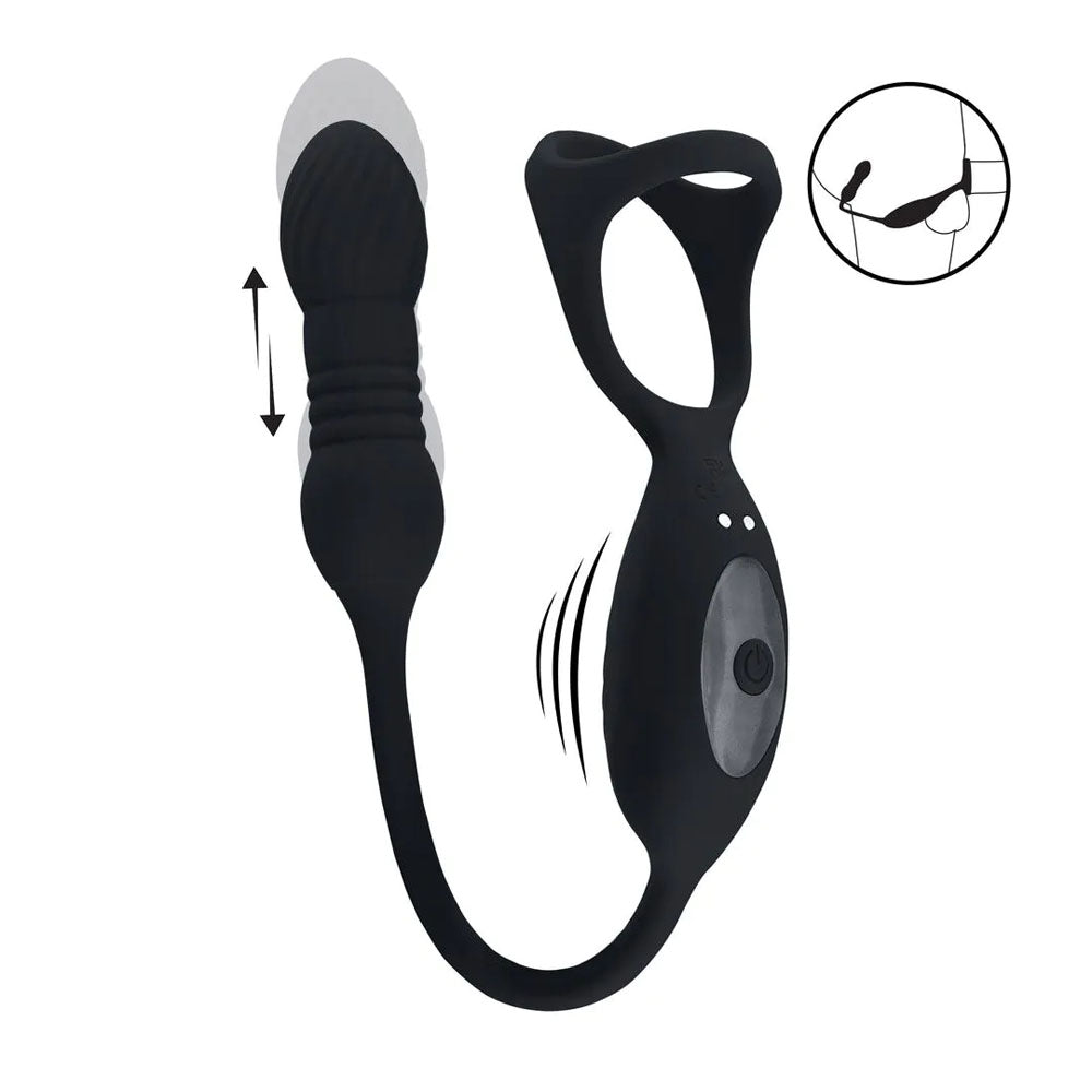 LEVELZ Vibrating & Thrusting TriO Cock Ring with Prostate Stimulator - Black USB Rechargeable