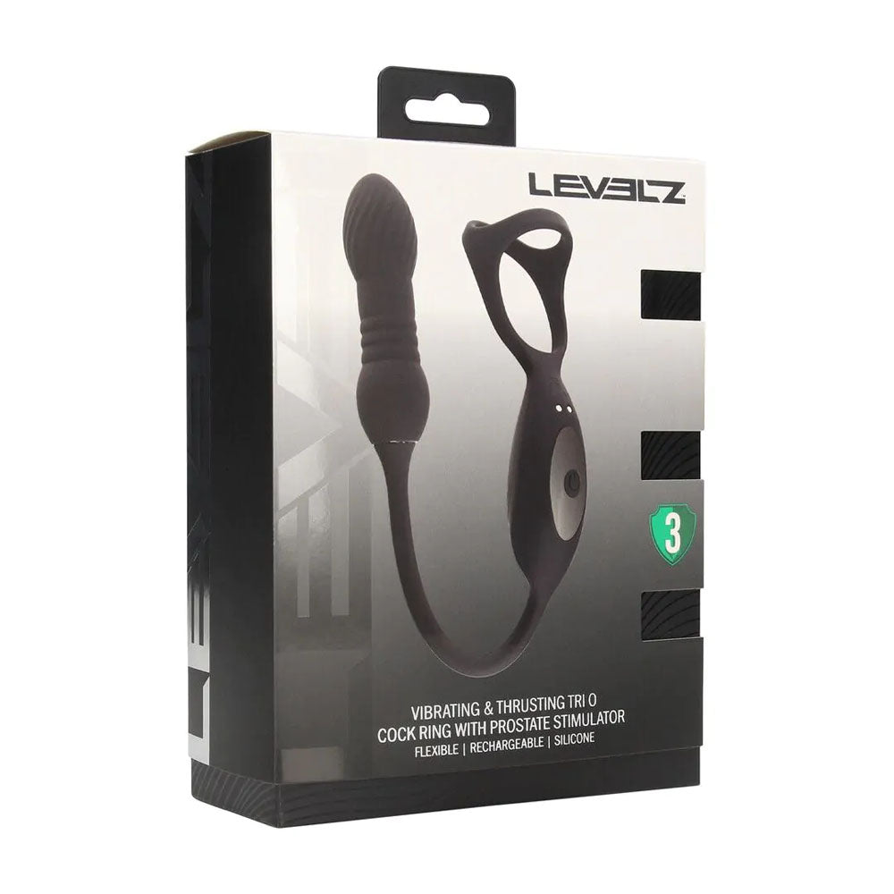 LEVELZ Vibrating & Thrusting TriO Cock Ring with Prostate Stimulator - Black USB Rechargeable