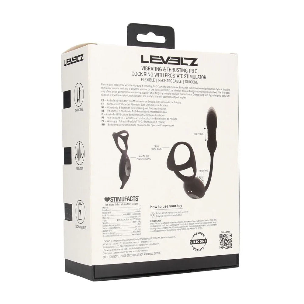 LEVELZ Vibrating & Thrusting TriO Cock Ring with Prostate Stimulator - Black USB Rechargeable