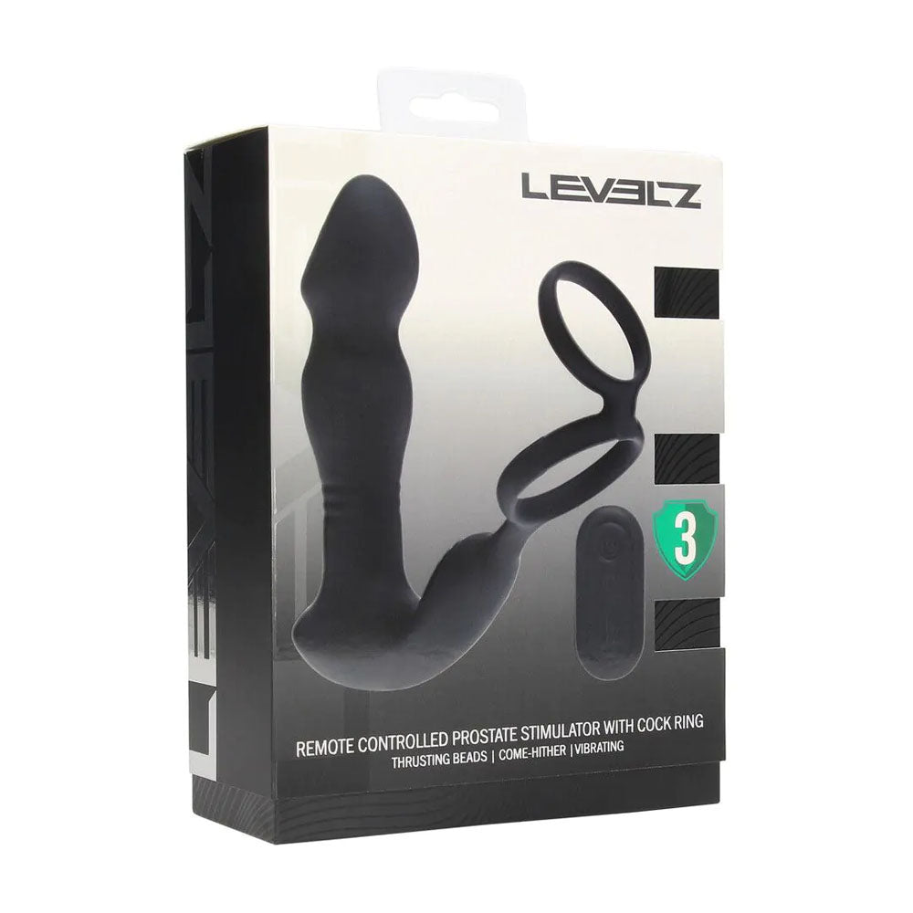 LEVELZ Remote Controlled Prostate Stimulator with Cock Ring - Black USB Rechargeable Vibrating Thrusting Prostate Massager