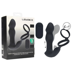 LEVELZ Remote Controlled Prostate Stimulator with Cock Ring - Black USB Rechargeable Vibrating Thrusting Prostate Massager