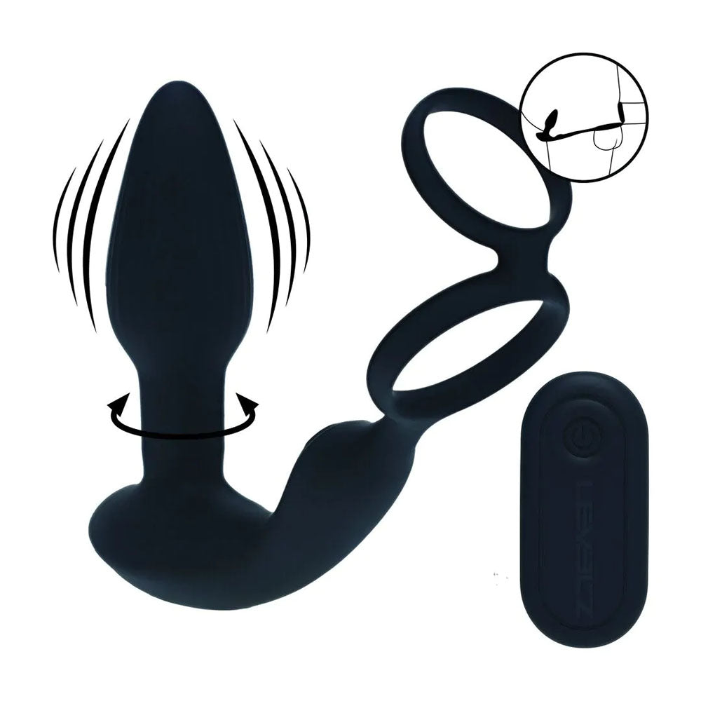 LEVELZ Dual Vibrating Prostate Stimulator with Cock Ring - Black Butt Plug with Cock Ring