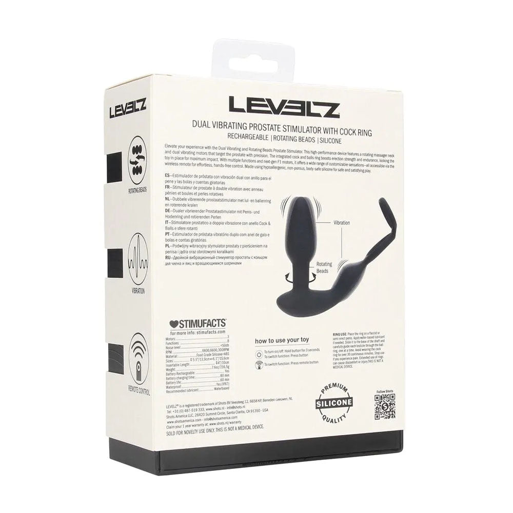 LEVELZ Dual Vibrating Prostate Stimulator with Cock Ring - Black Butt Plug with Cock Ring