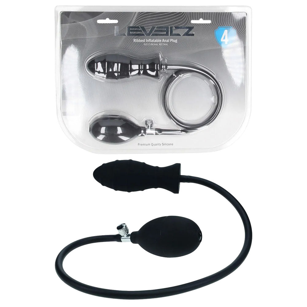 Inflatable anal plug with packaging on a white background