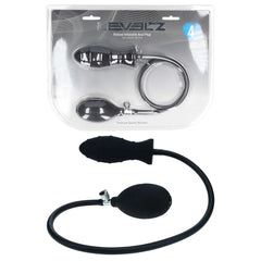 Inflatable anal plug with packaging on a white background