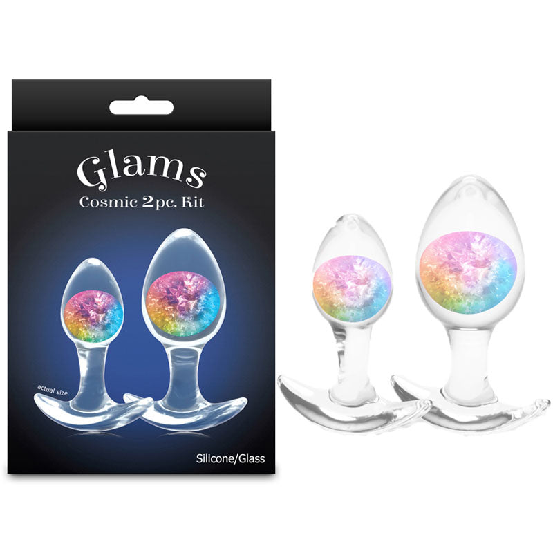 Glams Cosmic Clear/Rainbow Butt Plugs - Set of 2 Sizes