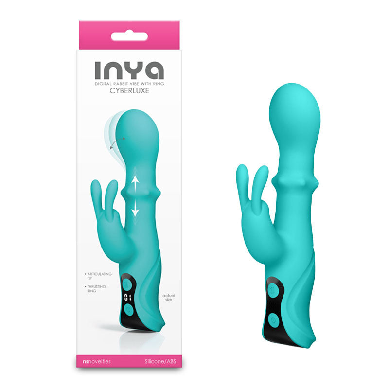 INYA Cyberluxe  Rabbit Vibrator with Sliding Ring Shaft - Aqua 18 cm USB Rechargeable