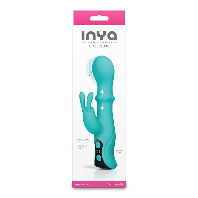 INYA Cyberluxe  Rabbit Vibrator with Sliding Ring Shaft - Aqua 18 cm USB Rechargeable