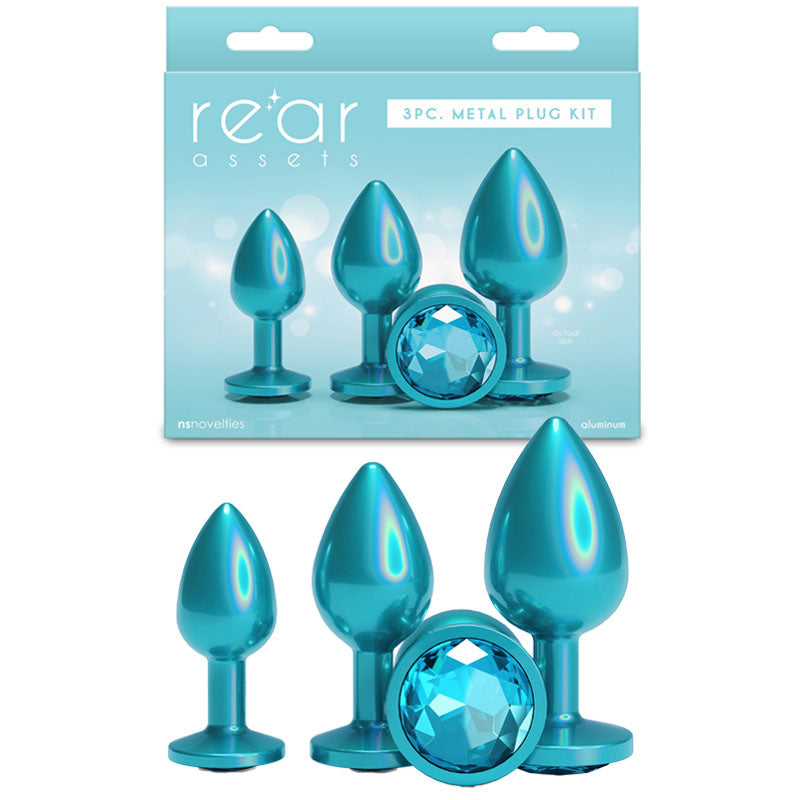 Rear Assets Metallic Butt Plugs Trainer Kit - Iridescent Teal  - Set of 3 Sizes