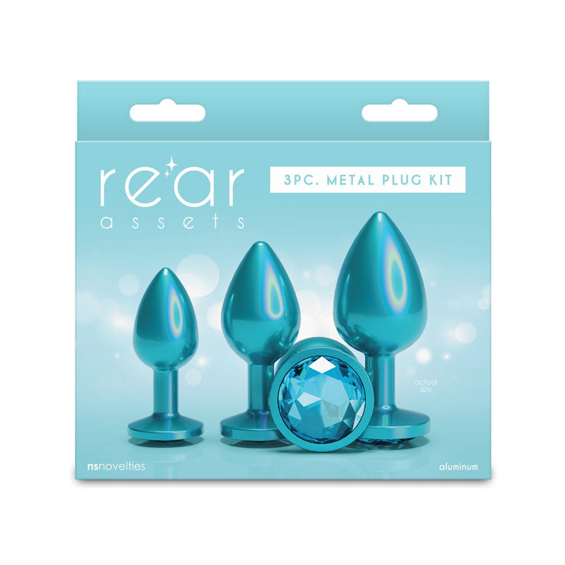 Rear Assets Metallic Butt Plugs Trainer Kit - Iridescent Teal  - Set of 3 Sizes