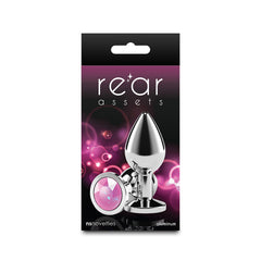 Rear Assets Silver - Medium - Pink Gem - Silver Medium Metal Butt Plug with Pink Gem Base