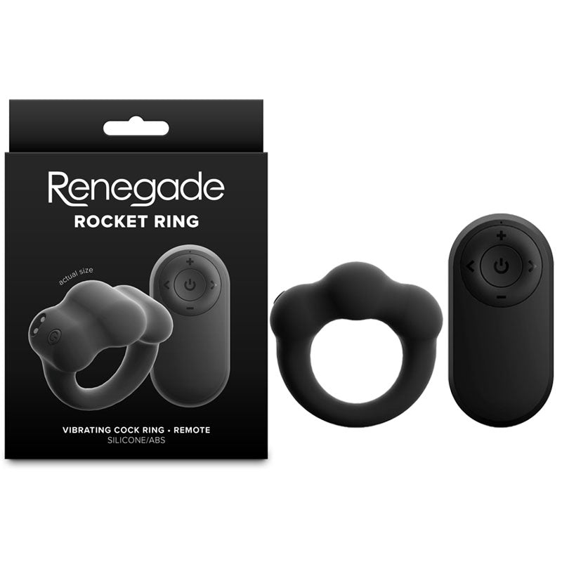 Renegade Rocket Vibrating Cock Ring with Wireless Remote  - Black USB Rechargeable