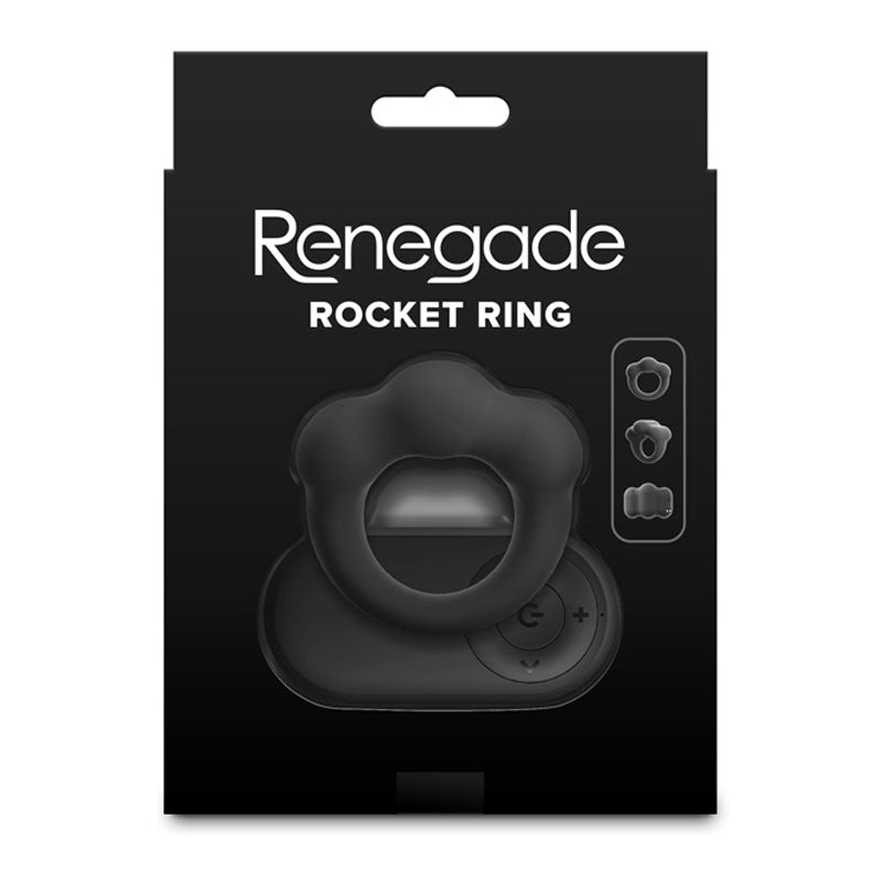 Renegade Rocket Vibrating Cock Ring with Wireless Remote  - Black USB Rechargeable