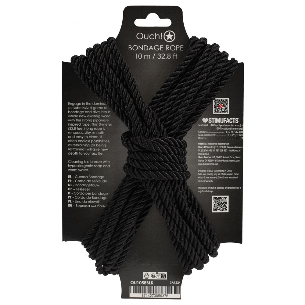 OUCH! Bondage Rope - 10 M - Black - Black Nylon Bondage Rope - 10 metre Length