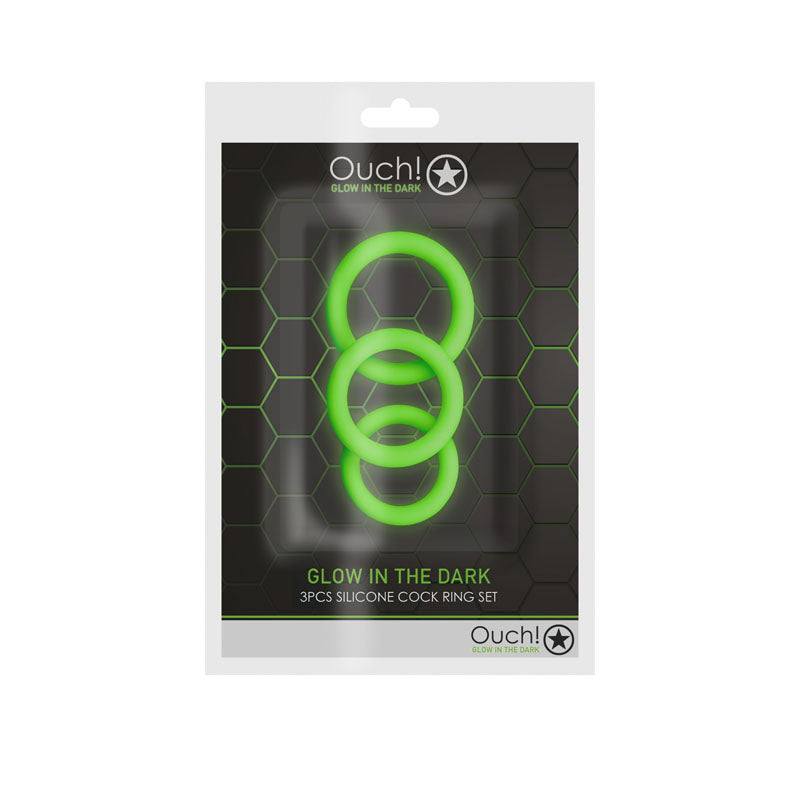 OUCH! Glow In the Dark Cock Ring Set - 3 Pack
