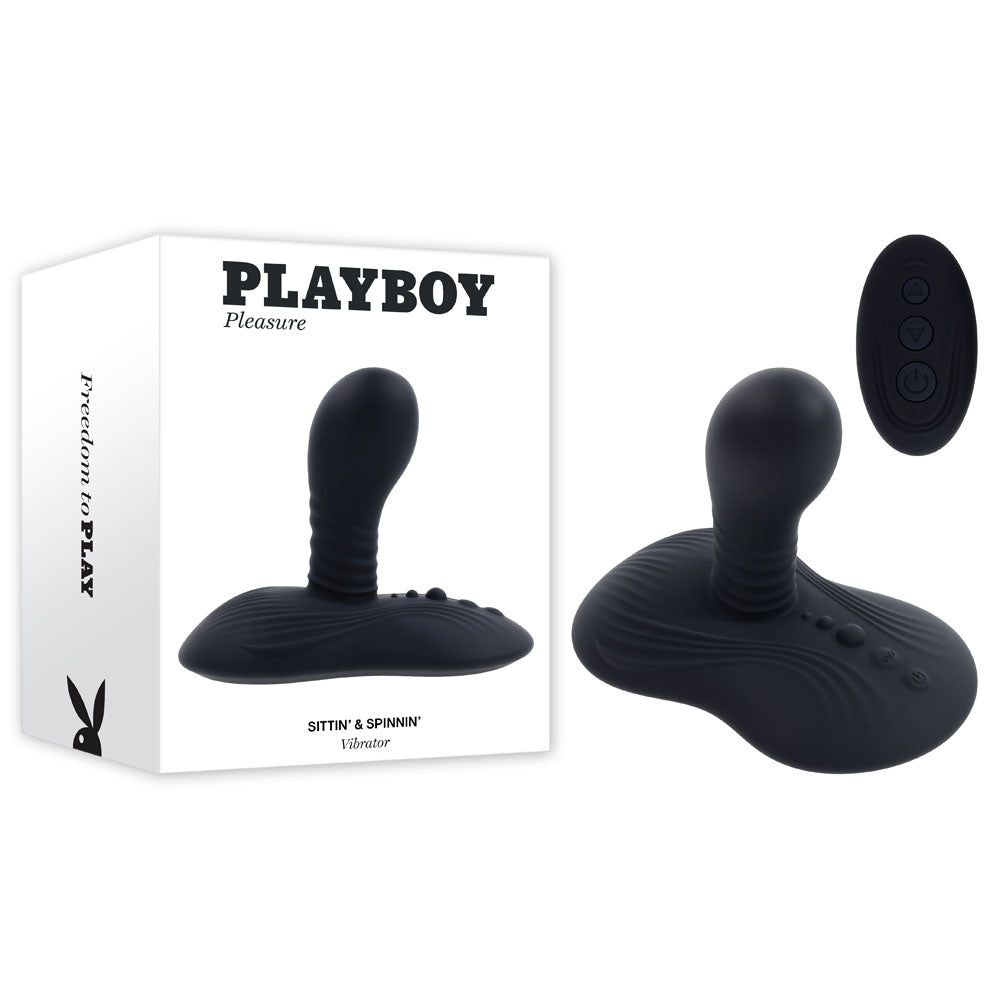 Playboy Pleasure SITTIN & SPINNIN - Spinning Vibrator & Grinder Pad with Remote Black USB Rechargeable