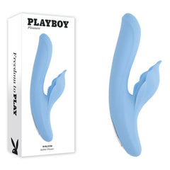 Playboy Pleasure IN BLOOM Thrusting Tapping & Heating Dual Vibrator - Blue 23.5 cm USB Rechargeable