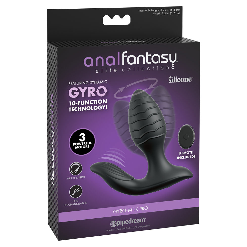 Anal Fantasy Elite Gyro-Milk Pro - Black - Black USB Rechargeable Gyrating Butt Plug