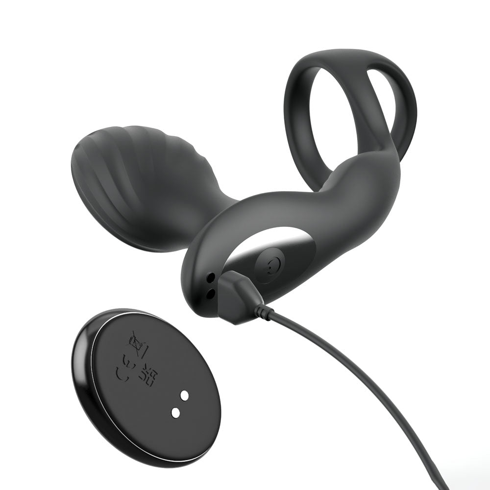 Anal Fantasy Elite Ass-Gasm Gyro-Milk Pro - Black USB Rechargeable Gyrating Butt Plug with Cock Ring