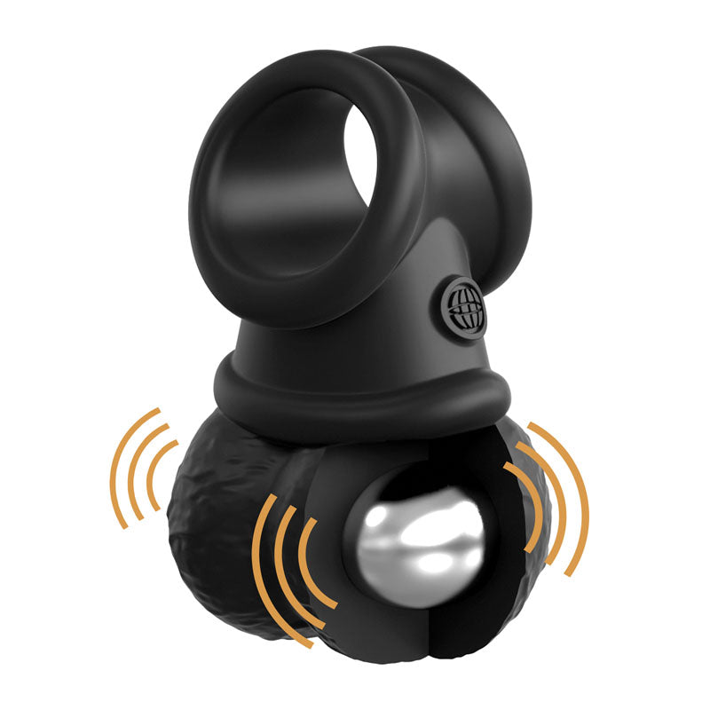 King Cock Elite Vibrating Silicone Balls Cock Ring - Black